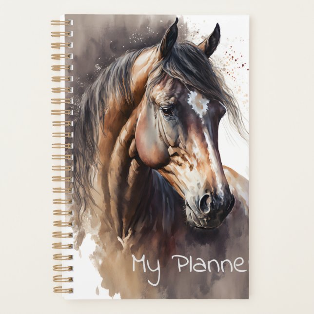 Cheval Bai Foncé Aquarelle Quotidien (Devant)
