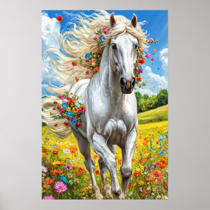 Cheval Blanc dans Décoration de Paysage de Prairie
