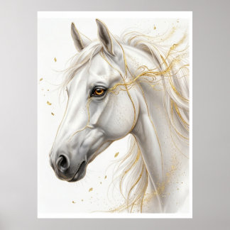Cheval Blanc Doré – Art Équestre Luxueux | Affiche