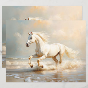 Cheval blanc en marche sur le papier à scandale de