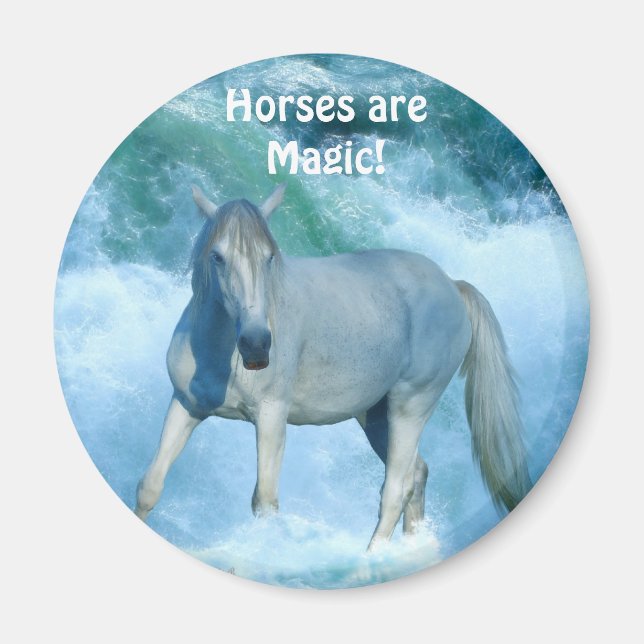 Cheval blanc et Surf Océan Aimant d'Art Equin (Devant)