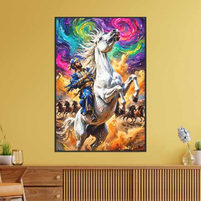 Cheval blanc expressionniste abstrait sur toile (Insitu(Salon))