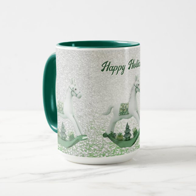 Cheval blanc Rocse Green Christmas Holiday Mug (Devant gauche)