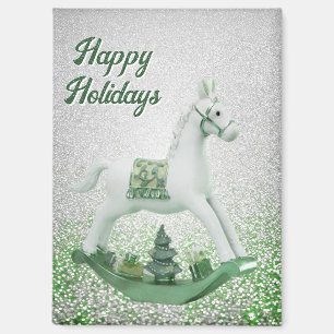 Cheval blanc Rocse Vert Noël Magnet de Noël
