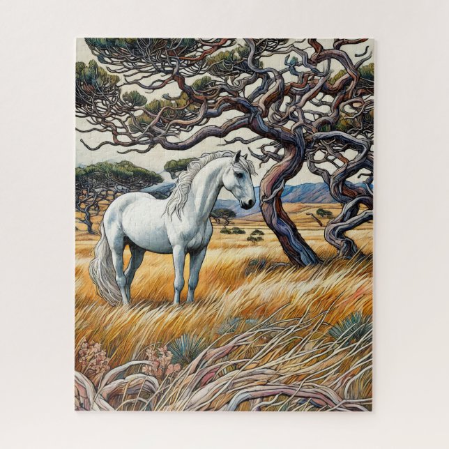 Cheval blanc sur le terrain 500 Piece Puzzle (Vertical)