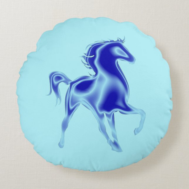 Cheval bleu Coussin rond Votre couleur (Devant)