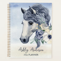 Cheval bleu gris avec fleurs nom personnalisé