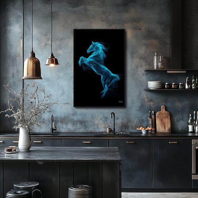 Cheval Bleu Néon Art Mural Filamenteux Futuriste (Créateur téléchargé)