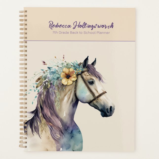 Cheval Boho Violet Personnalisé Retour à l'école (Devant)