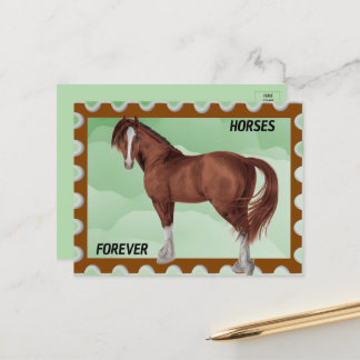 Cheval Brown avec carte postale Arrière - plan ver