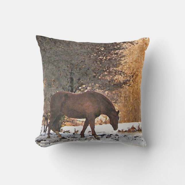 Cheval Brown en Animaux d'hiver Coussin extérieur (Recto)