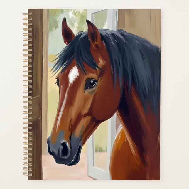 Cheval Brun Aquarelle Animal Pays Grange (Devant)