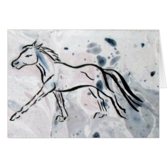 Cheval Cantering sur Arrière - plan marbré (Devant horizontal)