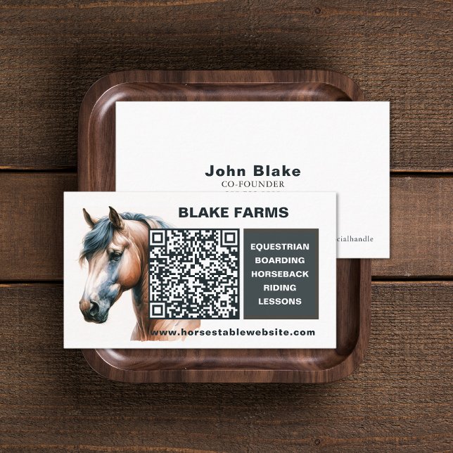 Cheval Cartes de visite avec code QR (Horse Business Cards with QR Code (front and back))
