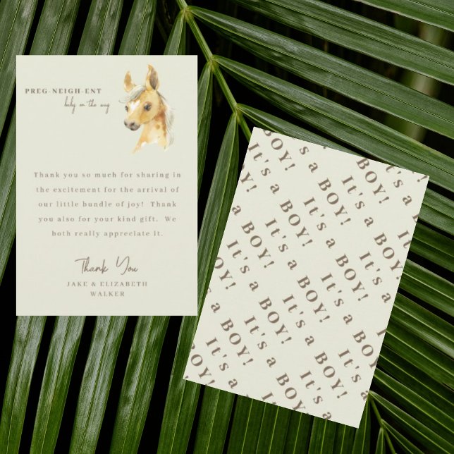 Cheval C'est un garçon Baby shower Message Merci (Créateur téléchargé)