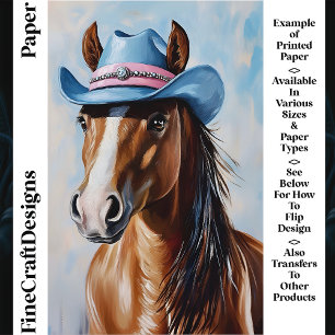 Cheval châtaigne Casquette de cow-boy bleue Papier