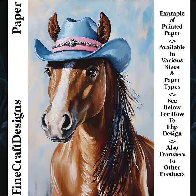 Cheval châtaigne Casquette de cow-boy bleue Papier (Créateur téléchargé)