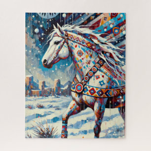 Cheval coloré dans la neige 500 pièce Puzzle