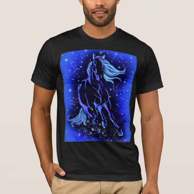 Cheval Coureur T-Shirt Blue Moonlight étoile Nuit (Devant)
