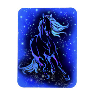 Cheval Courir Magnet bleu étoile nuit