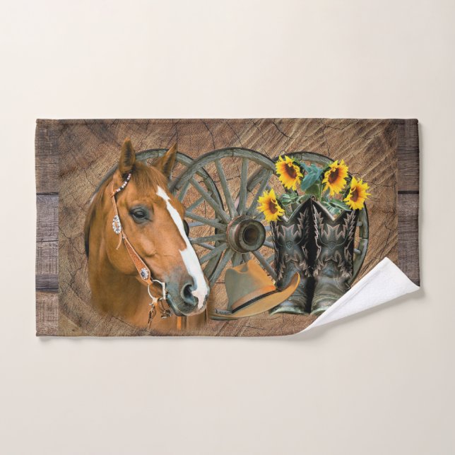 Cheval Cowboy Boots Wagon Wheels Sunflowers Wester (Serviette à main)