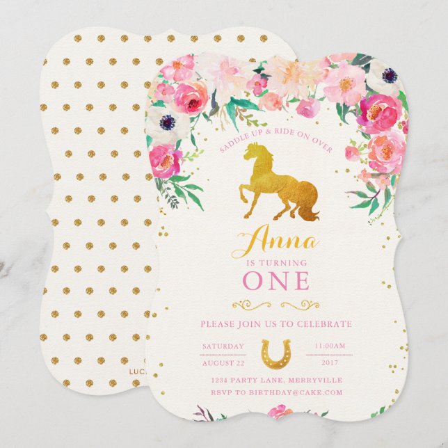 Cheval Cowgirl Invitation d'anniversaire (Devant / Derrière)