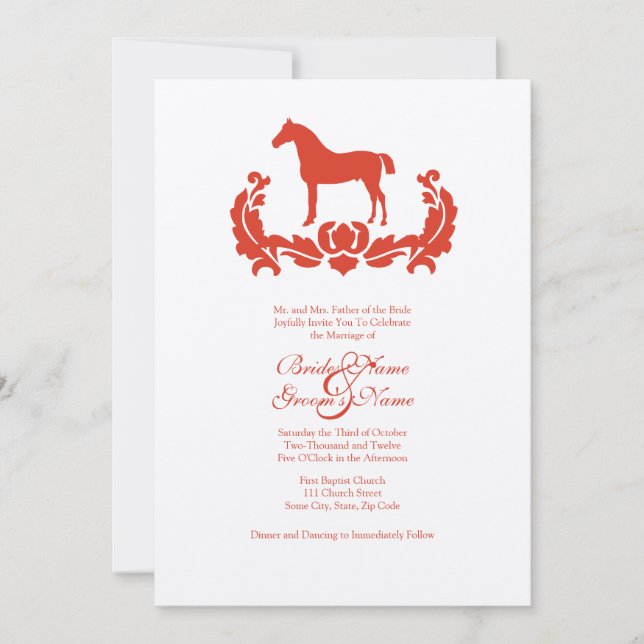 Cheval Damas rouge et blanc Faire-part de mariage (Devant)