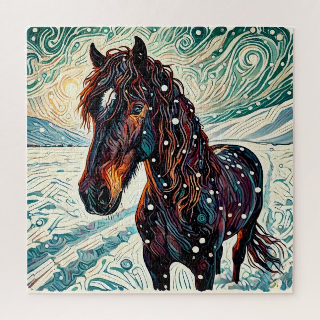 Cheval dans la neige 600 Piece Puzzle (Vertical)