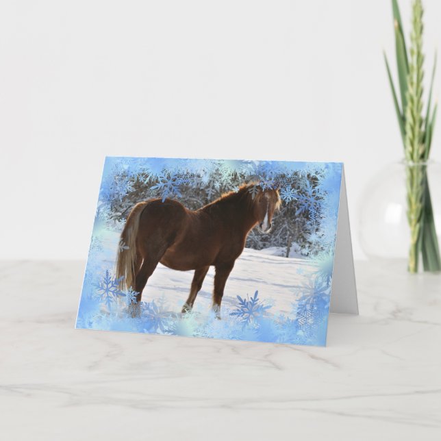 Cheval dans la neige Carte Noël (Devant)