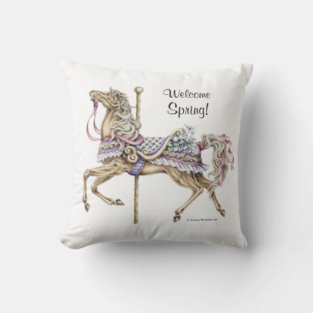 Cheval de carrousel de printemps Coussin (Recto)