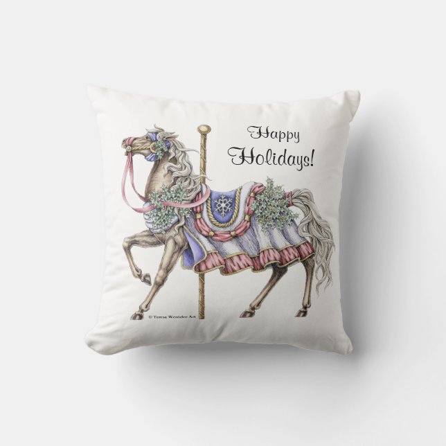 Cheval de carrousel d'hiver Coussin (Recto)