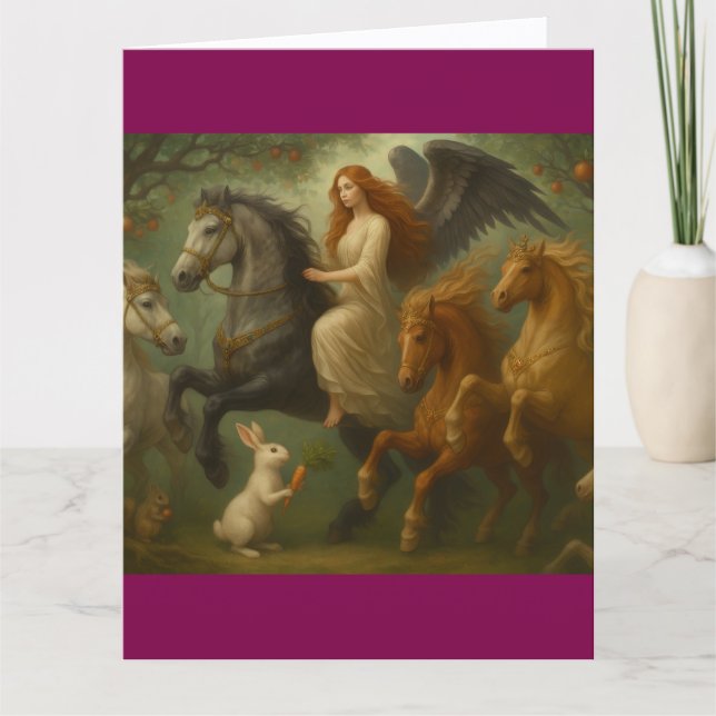 Cheval de conte de fées et carte de vœux pliée ang (Devant)