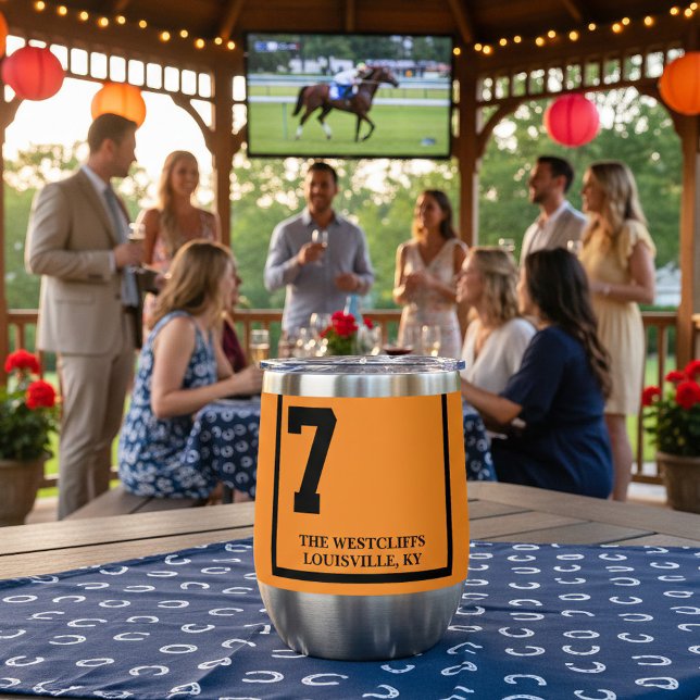 Cheval de course 7 Orange Derby personnalisé (Personalized house wine tumblers for horse racing fans. Saddle cloth styles.)