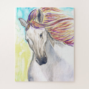 Cheval de course blanc Jigsaw Puzzle Peinture