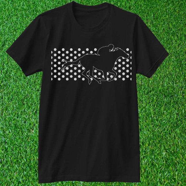 Cheval de course gagnant sur T-shirt Pois (Polka dots silks pattern with racehorse. Customize with any shirt and ink colors you like. )
