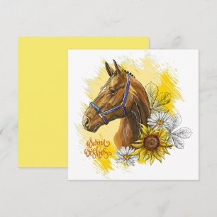 Cheval de dessin à la main avec plantes et fleurs