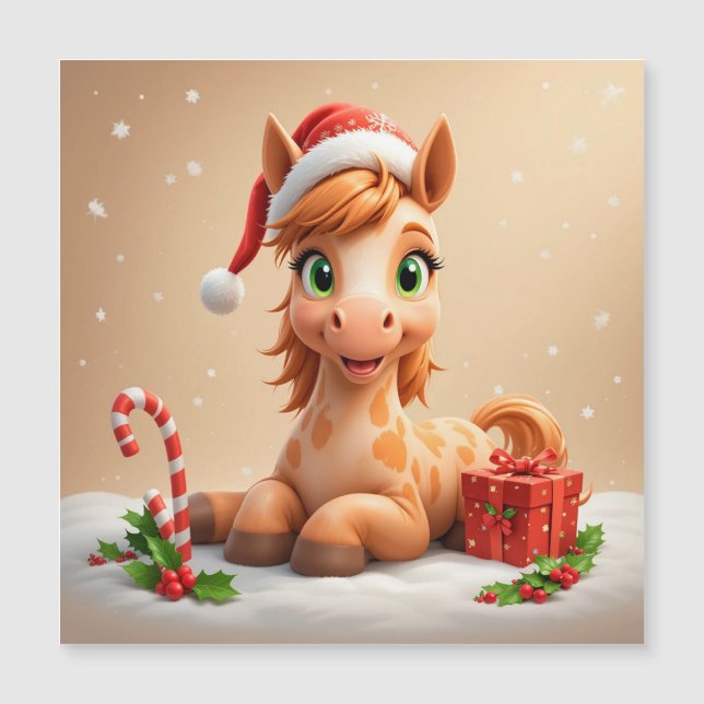 Cheval de dessin animé de Noël avec chapeau de Pèr (Devant)