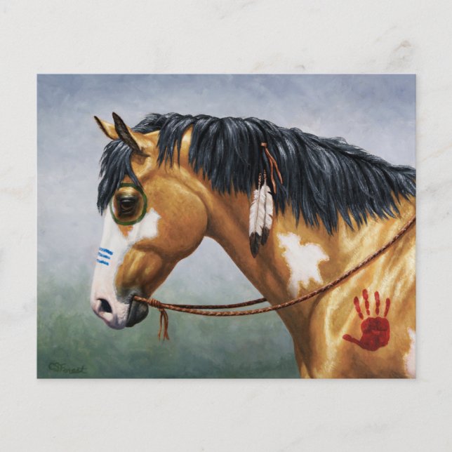 Cheval de guerre amérindien Buckskin Pinto (Devant)