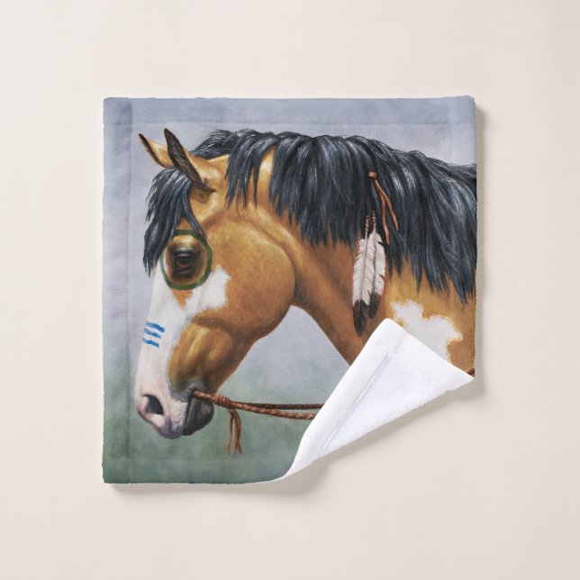 Cheval de guerre amérindien Buckskin Pinto (Gant de toilette)