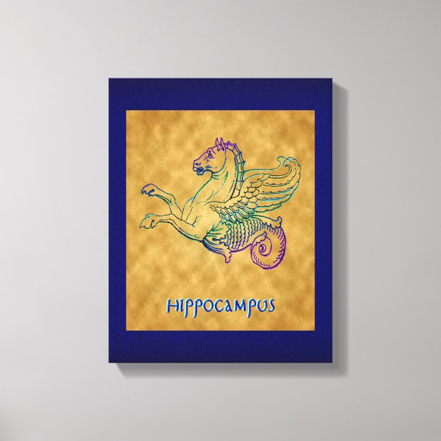 Cheval de mer grec Vintage Art Enveloppé Toile (Recto)