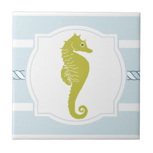 Cheval de mer vert océan bandes nautiques carreau