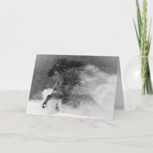 Cheval de neige sombre - Carte de vœux pour cheval
