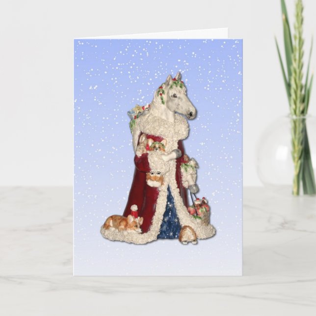 Cheval de Noël avec Corgi Elves Carte de voeux (Devant)