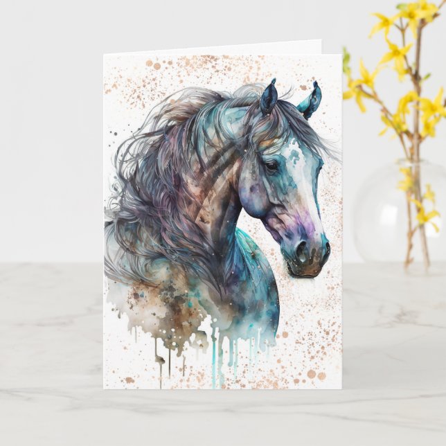 Cheval de rêve | Conception aquarelle | Carte de v (Fleur jaune)