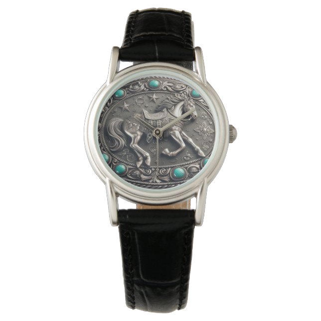 Cheval de Rodéo Occidental avec Montre eWatch Turq (devant)