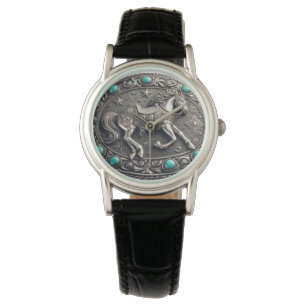 Cheval de Rodéo Occidental avec Montre Turquoise