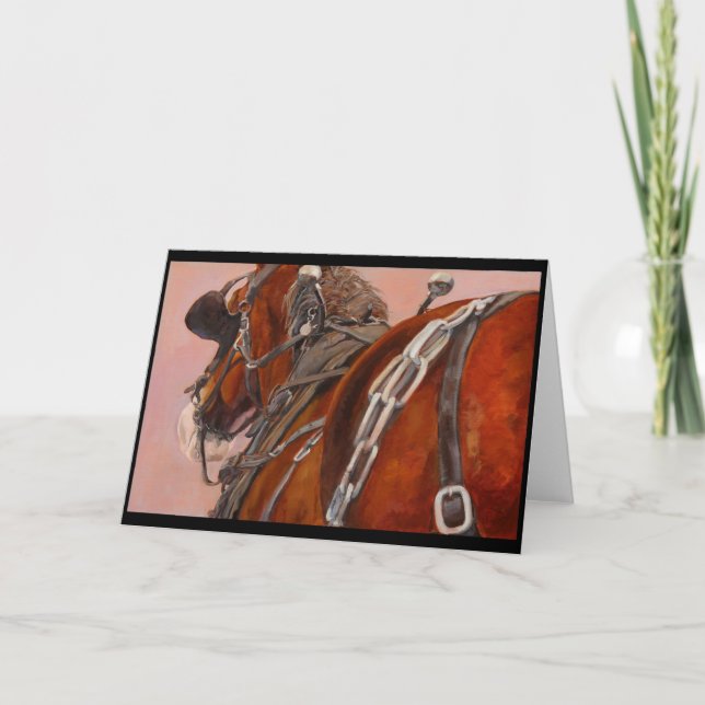 Cheval de trait dans la carte de voeux de harnais (Devant)