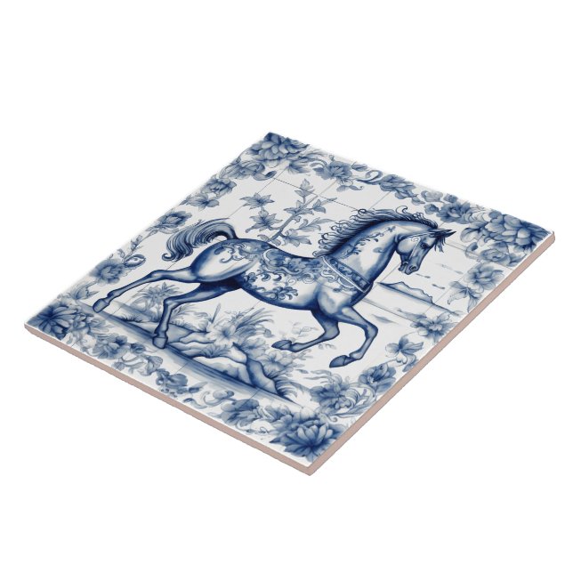 Cheval Design sur carreaux bleus rustiques (Côté)