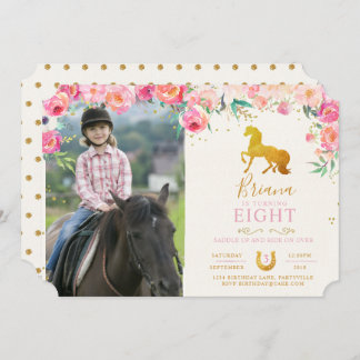 Cheval d'or aux fleurs Photo Invitation d'annivers
