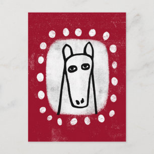 Cheval Drôle Sur Carte Postale Rouge